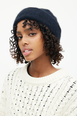 The Elder Statesman Navy Cashmere Ribbed Beanie