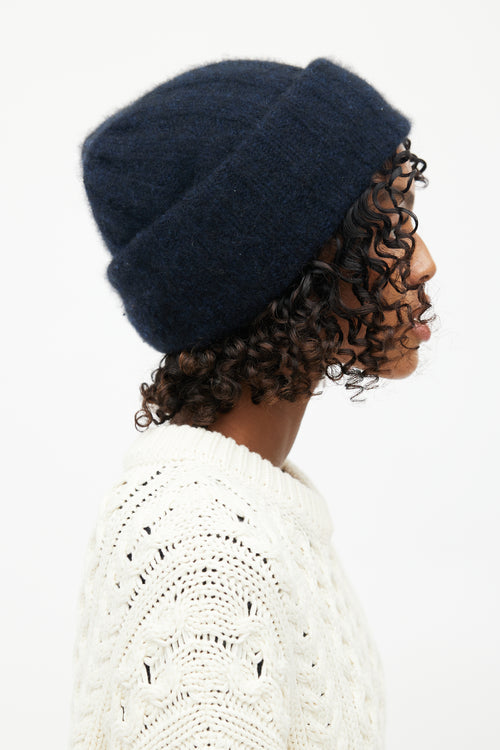 The Elder Statesman Navy Cashmere Ribbed Beanie