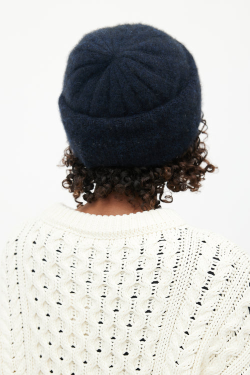 The Elder Statesman Navy Cashmere Ribbed Beanie