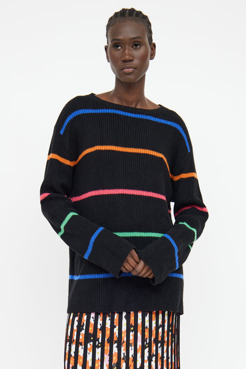 The Elder Statesman Black Stripe Cashmere Long Sleeve Top