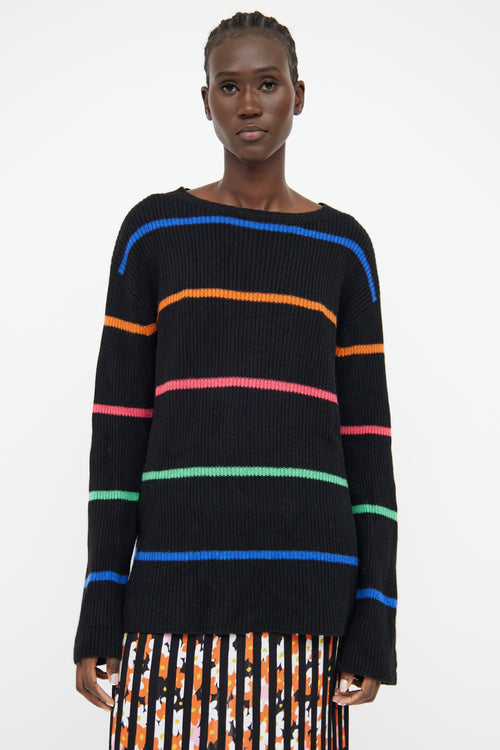 The Elder Statesman Black Stripe Cashmere Long Sleeve Top