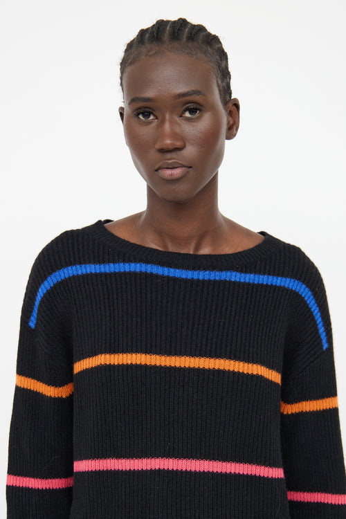 The Elder Statesman Black Stripe Cashmere Long Sleeve Top