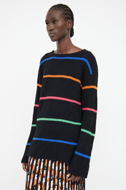 The Elder Statesman Black Stripe Cashmere Long Sleeve Top