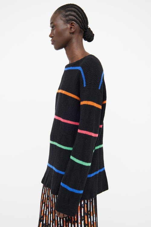 The Elder Statesman Black Stripe Cashmere Long Sleeve Top