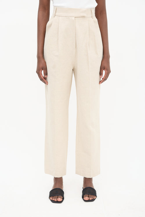 The Frankie Shop Beige Linen Pace Pleated Trouser