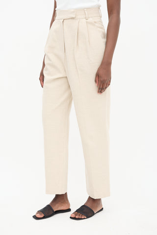 The Frankie Shop Beige Linen Pace Pleated Trouser