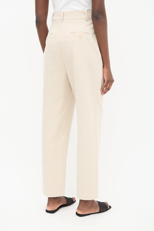 The Frankie Shop Beige Linen Pace Pleated Trouser