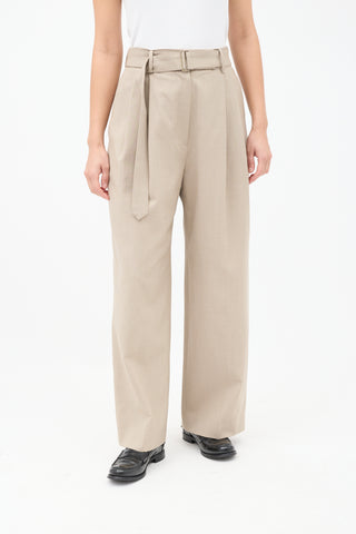 The Frankie Shop Beige Wool Lyxe Belted Wide Leg Trouser