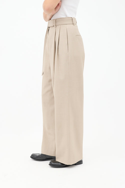 The Frankie Shop Beige Wool Lyxe Belted Wide Leg Trouser