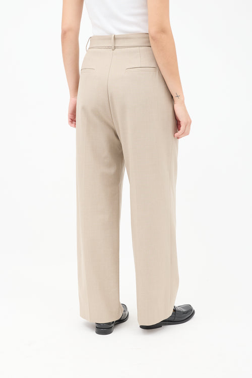 The Frankie Shop Beige Wool Lyxe Belted Wide Leg Trouser