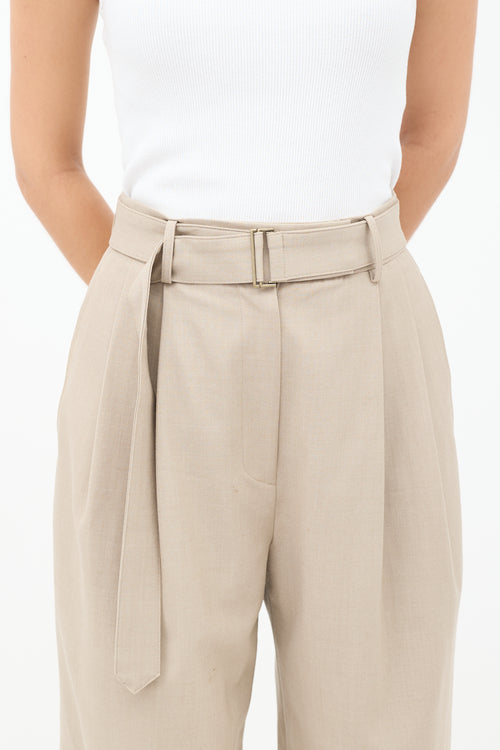 The Frankie Shop Beige Wool Lyxe Belted Wide Leg Trouser