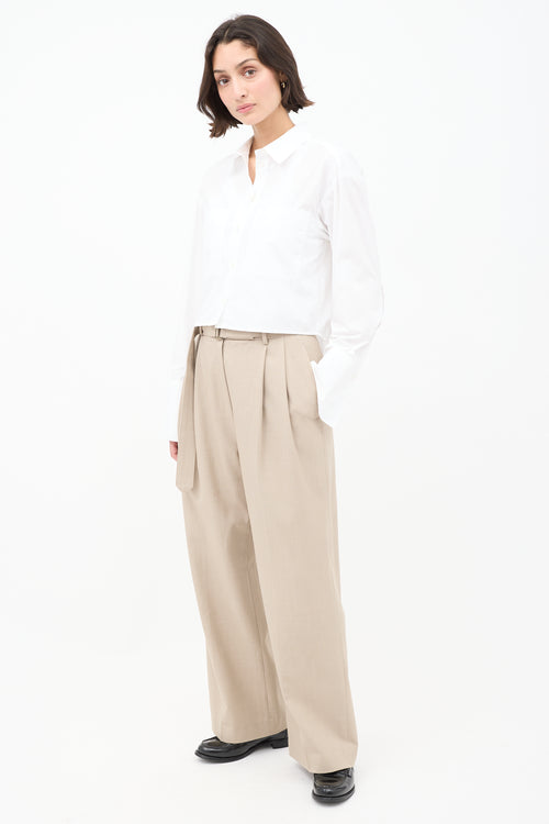 The Frankie Shop Beige Wool Lyxe Belted Wide Leg Trouser