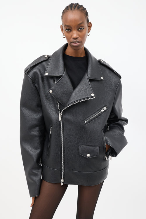 The Frankie Shop Black Faux Leather Chicago Oversized Biker Jacket