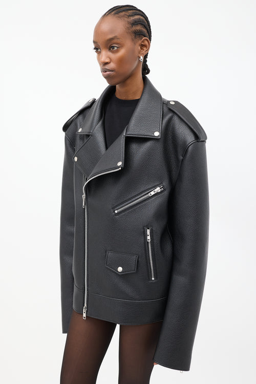 The Frankie Shop Black Faux Leather Chicago Oversized Biker Jacket