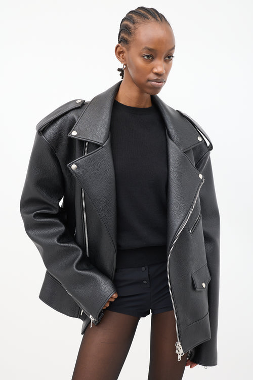 The Frankie Shop Black Faux Leather Chicago Oversized Biker Jacket