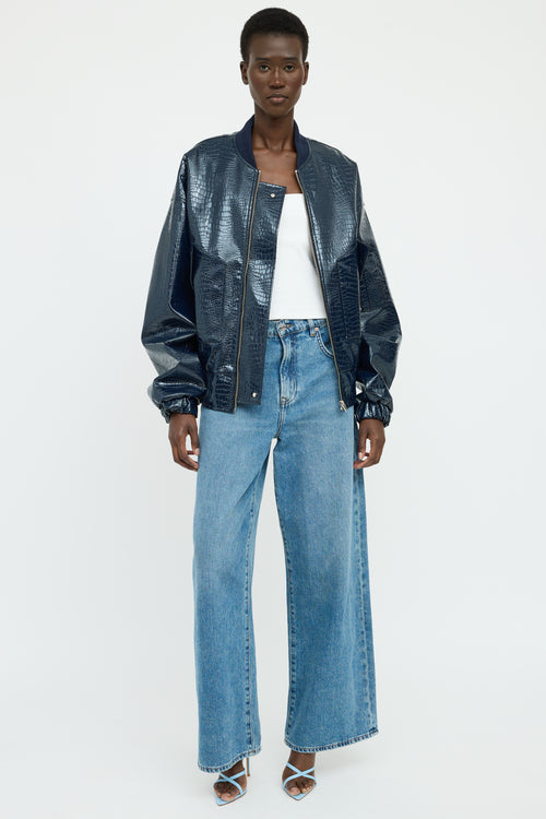 The Frankie Shop Blue Embossed Shiny Jacket