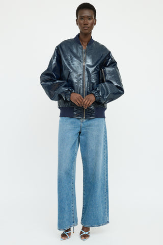 The Frankie Shop Blue Embossed Shiny Jacket