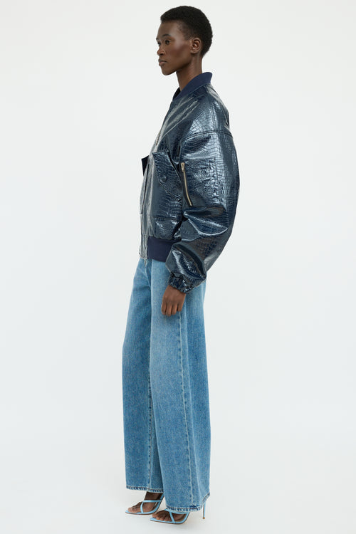 The Frankie Shop Blue Embossed Shiny Jacket