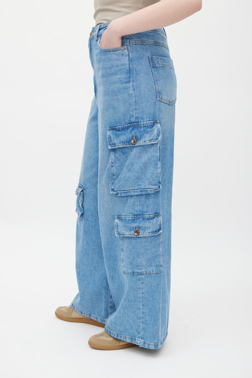 The Frankie Shop Blue Medium Wash Cargo Jeans