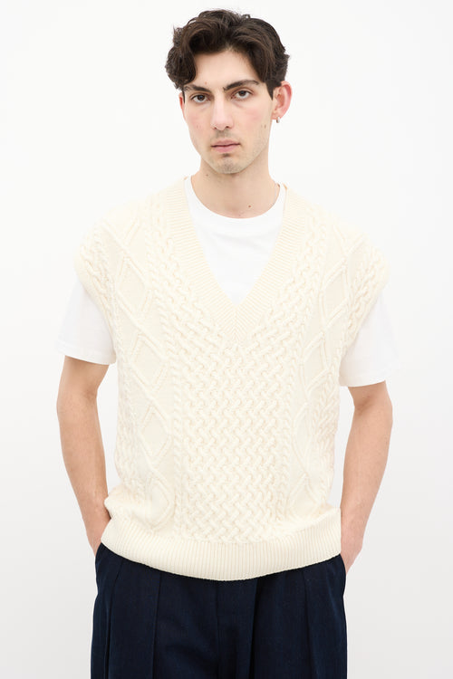 The Frankie Shop Cream Wool Cable Knit  Vest