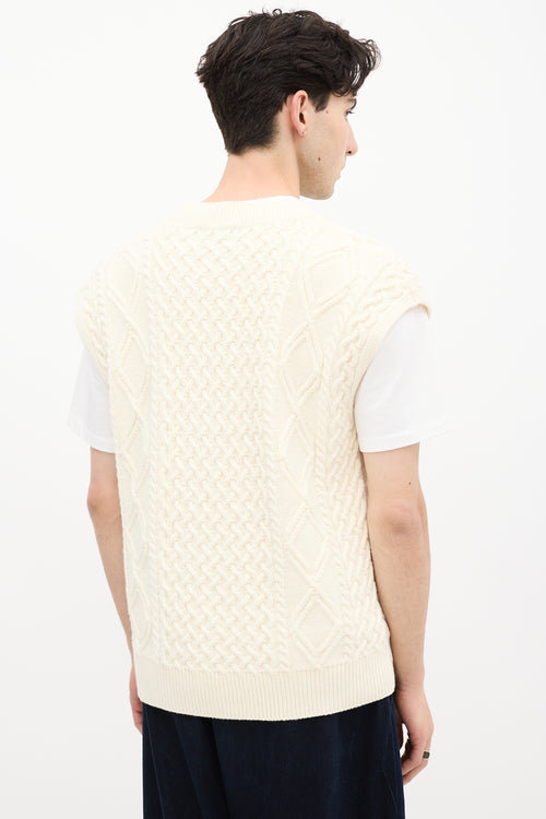 The Frankie Shop Cream Wool Cable Knit  Vest