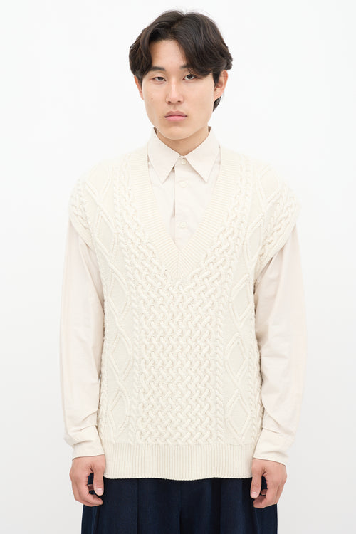 The Frankie Shop Cream Wool Cableknit Vest