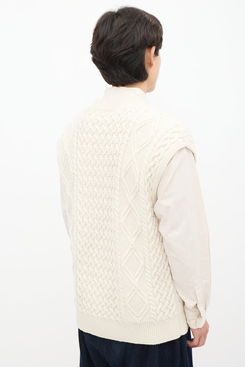 The Frankie Shop Cream Wool Cableknit Vest