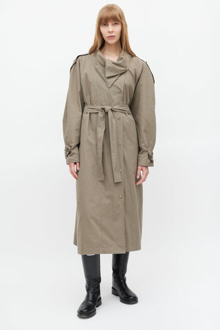 The Frankie Shop Green Double Breasted Trench Coat