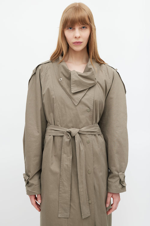 The Frankie Shop Green Double Breasted Trench Coat