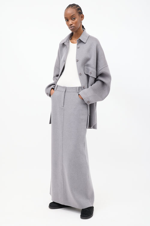 The Frankie Shop Grey Wool Malvo Maxi Pencil Skirt