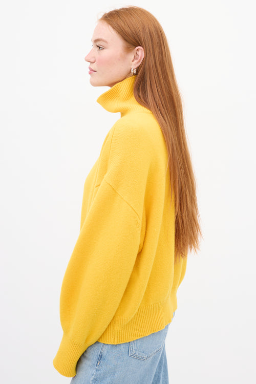 The Frankie Shop Yellow Wool Knit Oversized Turtleneck Sweater