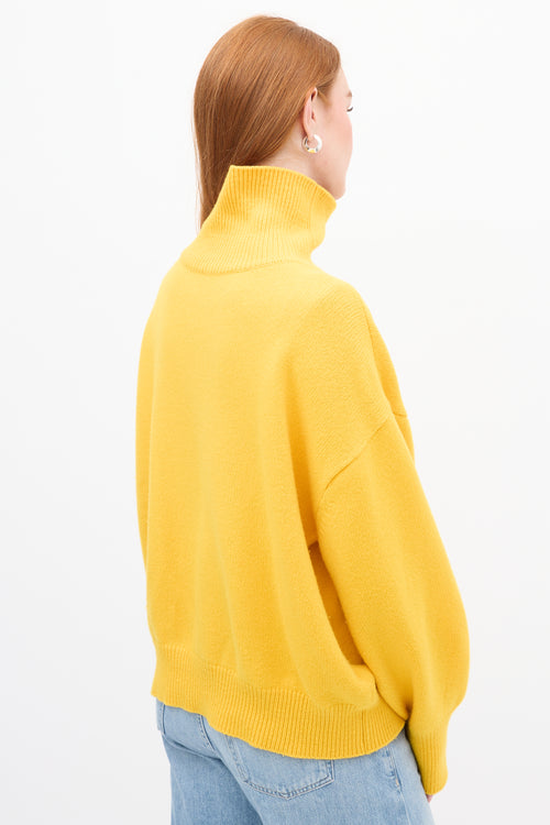 The Frankie Shop Yellow Wool Knit Oversized Turtleneck Sweater