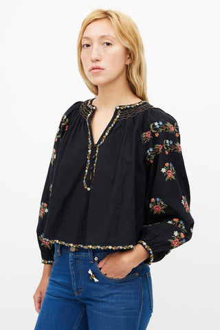 The Great Black Cotton Floral Embroidered Blouse