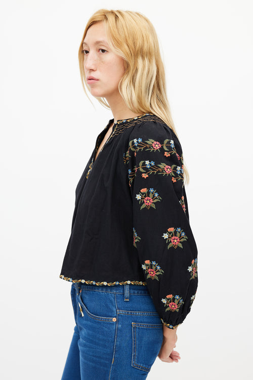 The Great Black Cotton Floral Embroidered Blouse