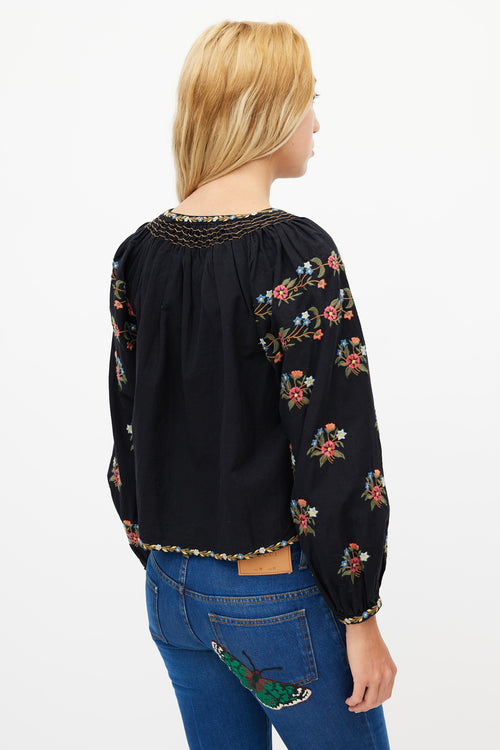 The Great Black Cotton Floral Embroidered Blouse