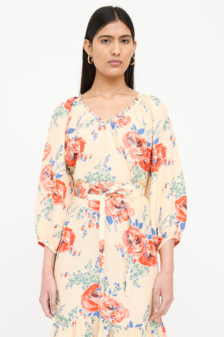 The Great Satin Floral Belt Dress