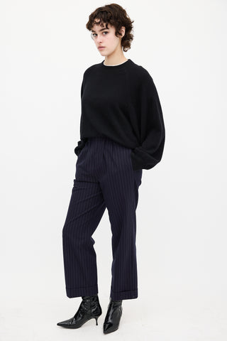 The Great. Navy Pinstripe Tradesman Trouser