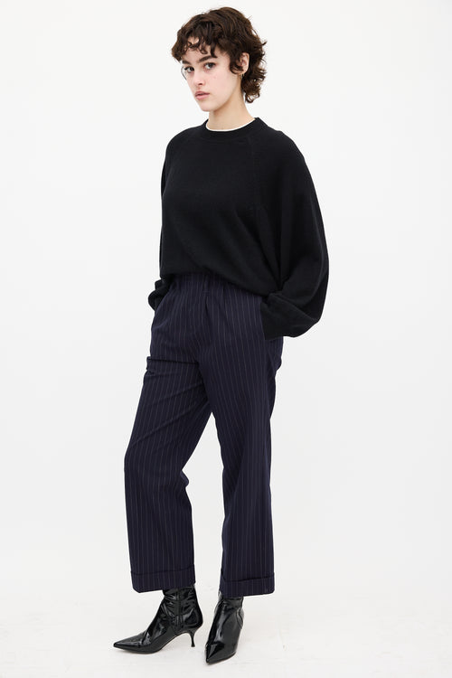 The Great. Navy Pinstripe Tradesman Trouser