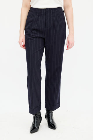 The Great. Navy Pinstripe Tradesman Trouser