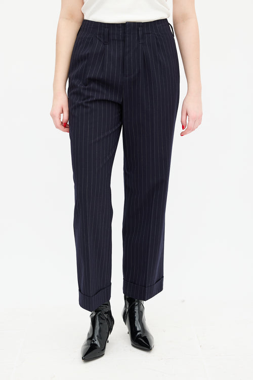 The Great. Navy Pinstripe Tradesman Trouser