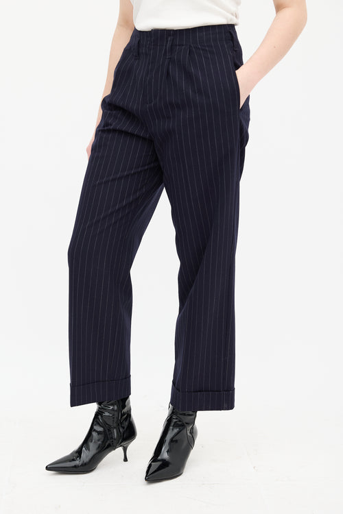 The Great. Navy Pinstripe Tradesman Trouser