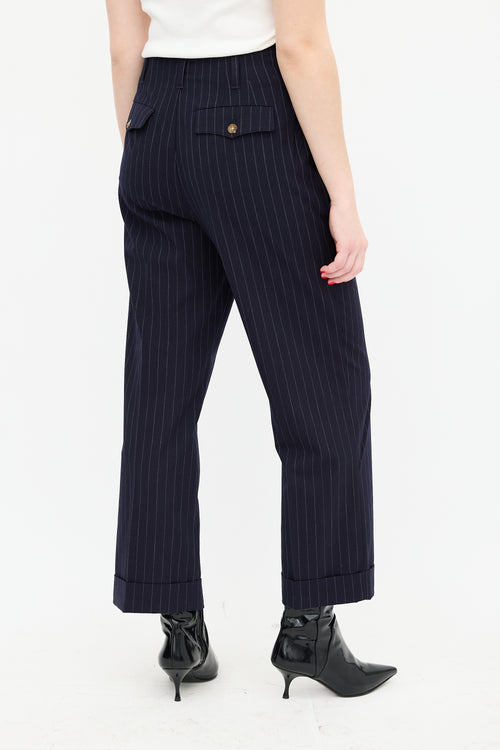 The Great. Navy Pinstripe Tradesman Trouser