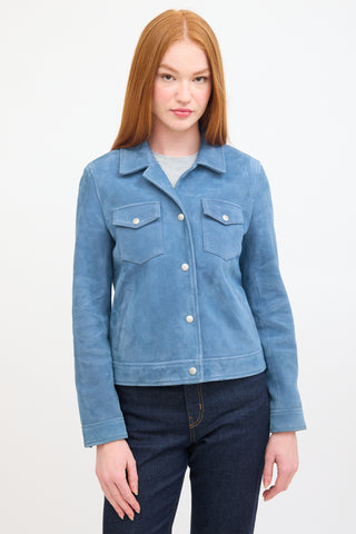 The Kooples Blue Suede Button Up Jacket