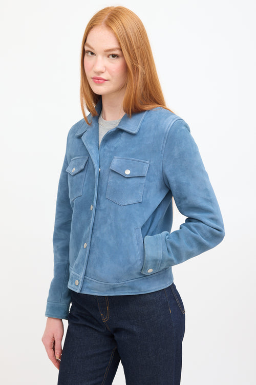 The Kooples Blue Suede Button Up Jacket