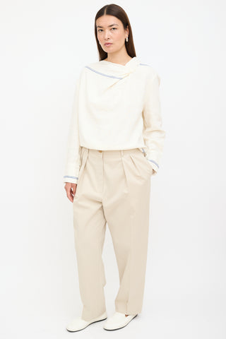 The Row Beige Pleated Straight Trouser