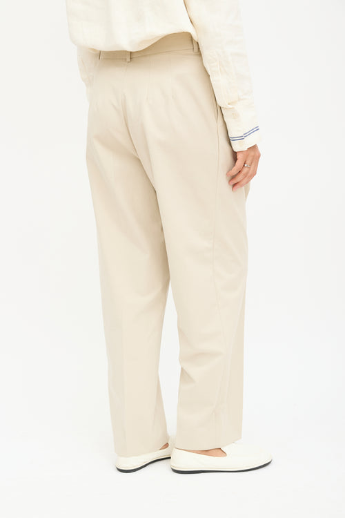 The Row Beige Pleated Straight Trouser