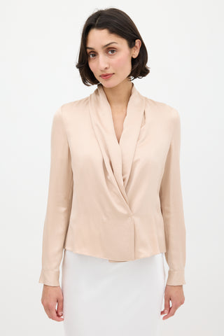 The Row Pink Silk Shawl Collar Top