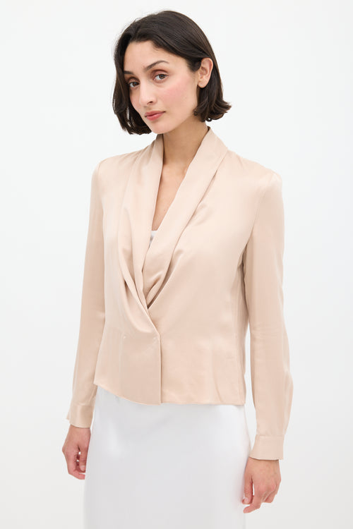 The Row Pink Silk Shawl Collar Top