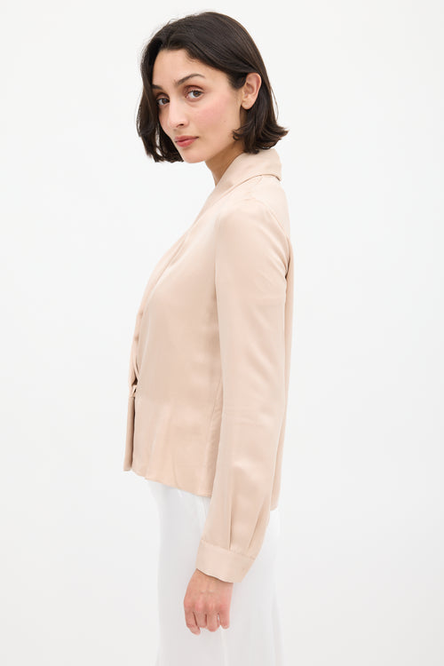 The Row Pink Silk Shawl Collar Top