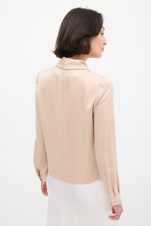 The Row Pink Silk Shawl Collar Top